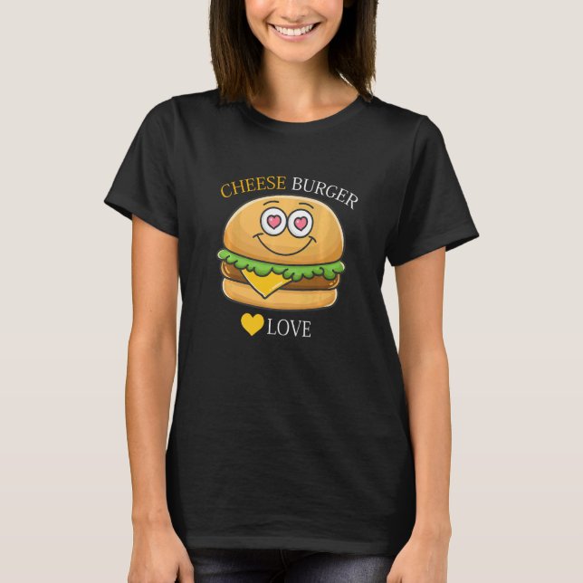 Camiseta Cheeseburger French Fry & Hamburger Comida Heart (Frente)