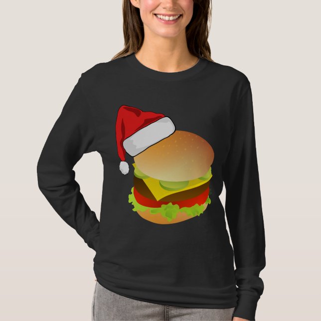 Camiseta Cheeseburgers Hamburger Santa Hat Matando Natal (Frente)