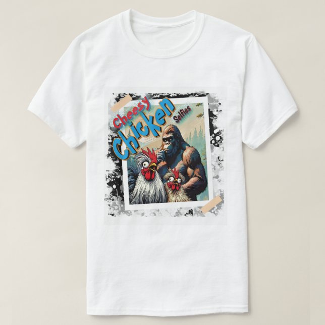 Camiseta "Cheesy Chicken Selfies" Meet Bigfoot (Frente do Design)