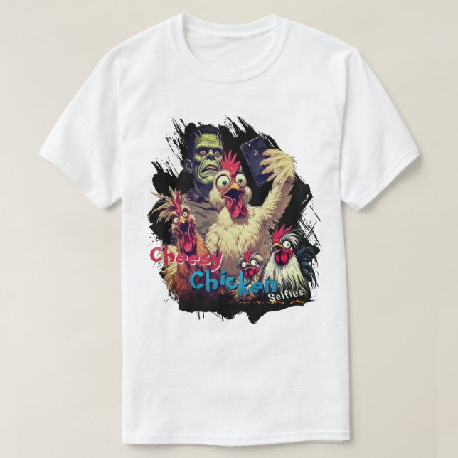 Camiseta Cheesy Chickens Meet Frankenstein Tee (Frente do Design)