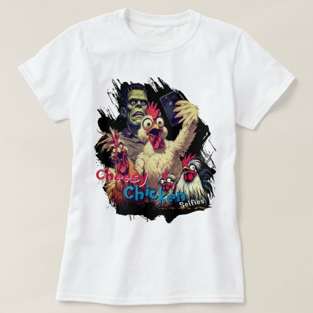 Camiseta Cheesy Chickens Meet Frankenstein Tee (Frente do Design)