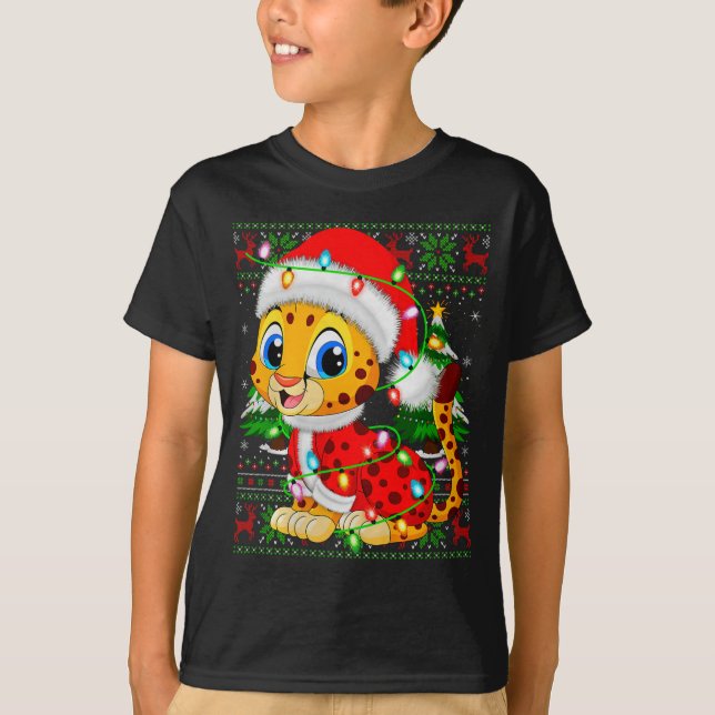 Camiseta Cheetah Christmas Lights Santa Costume Ugly Xmas S (Frente)