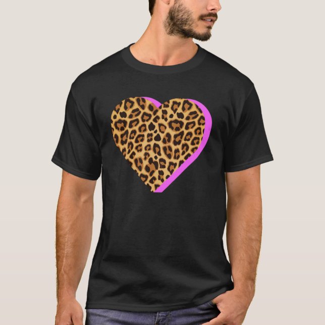Camiseta CHEETAH Impressão HEART Leopard Animal Pink Shadow (Frente)
