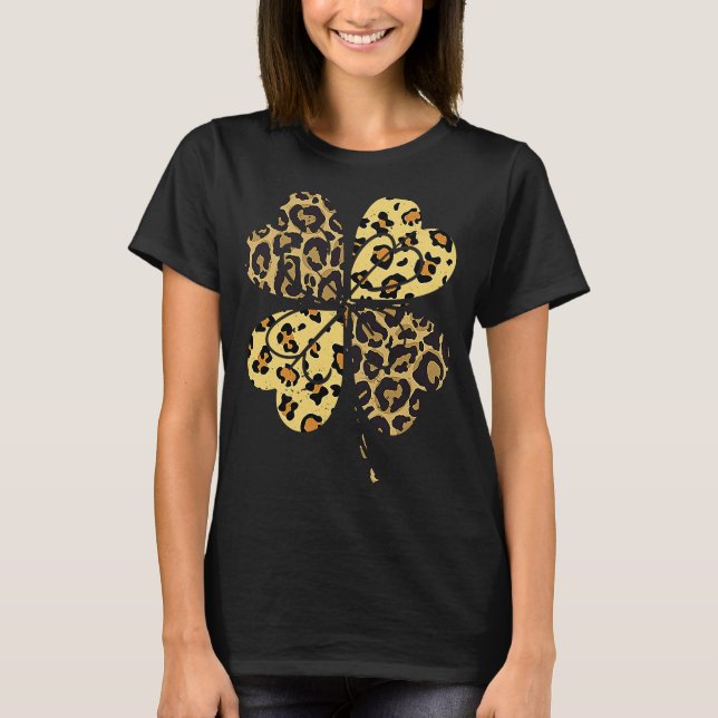 Camiseta Cheetah Leopard Print Shamrock St Patricks Day Luc (Frente)