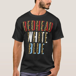 Camiseta Cheetah Redhead White Blue Patriótico 4 de julho