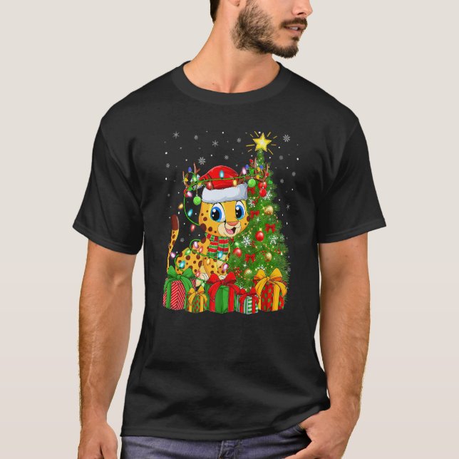 Camiseta Cheetah  Xmas Holiday Santa Cheetah Christmas Tree (Frente)