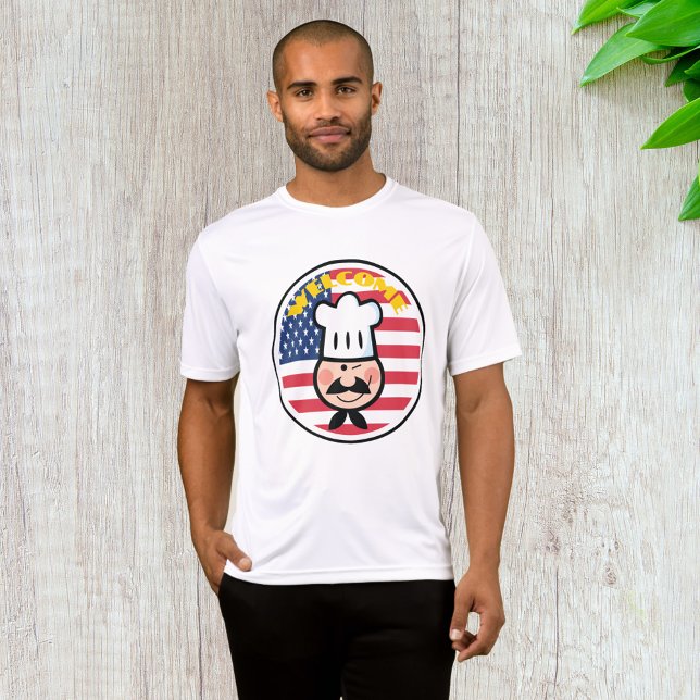 Camiseta Chef Bem-vindo com bandeira americana (Criador carregado)