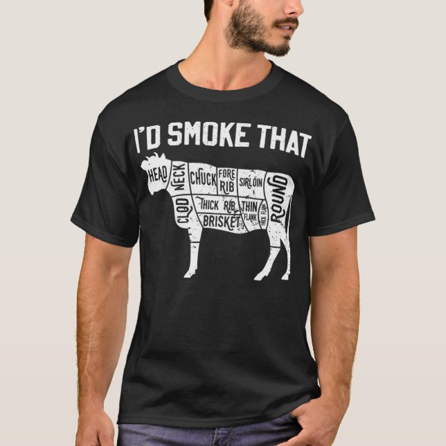 Camiseta Chef Butcher Cook BBQ Id Smoke That Cow Beef dinos (Frente)