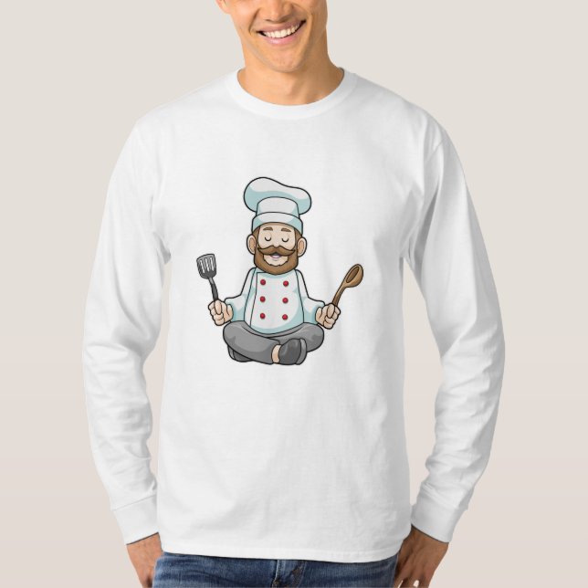 Camiseta Chef com placa de Cozinhar em Yoga (Frente)