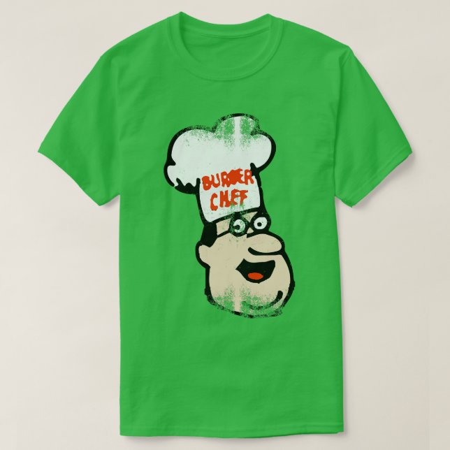 Camiseta Chef de Mascot, Chef de Chef de Burger Retro Dista (Frente do Design)