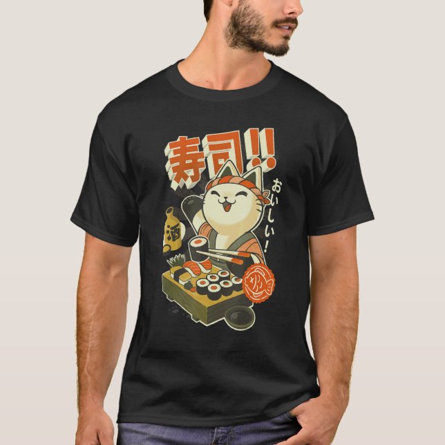 Camiseta Chef de Sushi Engraçado de Gato (Frente)