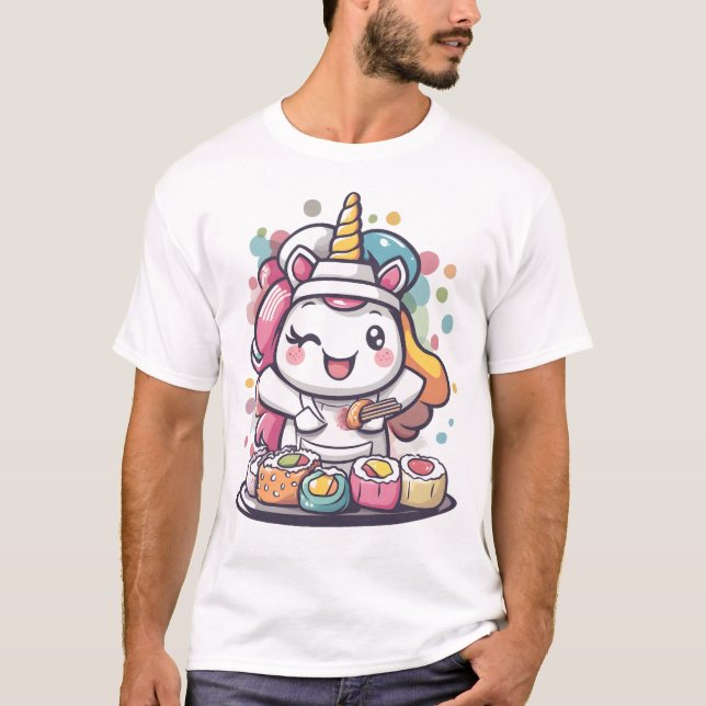 Camiseta Chef de Sushi Unicórnio (1) (Frente)