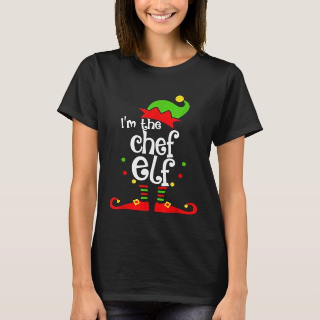 Camiseta Chef Elf Figuras de Natal Mãe Pai Xmas (Frente)
