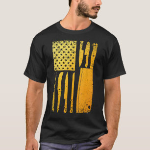 Camiseta Chef Engraçado Faca Design de Bandeira Americana p