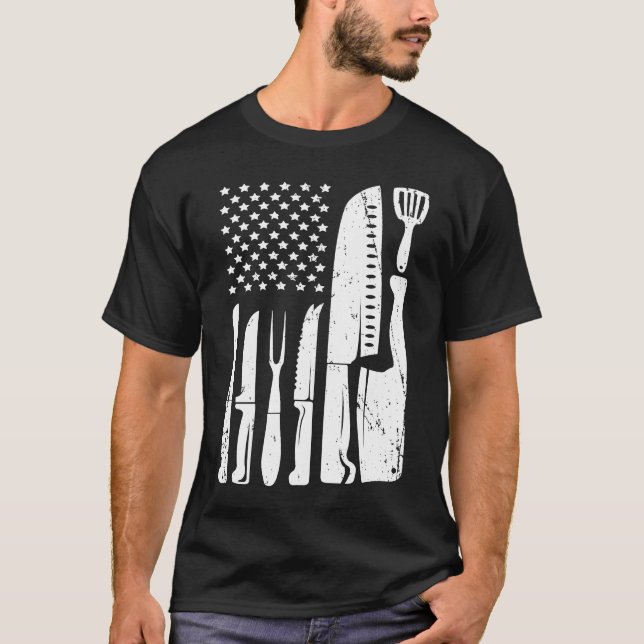 Camiseta Chef Knife Flag USA Patriótico Cook Flag (Frente)