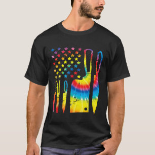 Camiseta Chef Knife Set Shirt Tie Dye American Flag Kitchen