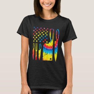 Camiseta Chef Knife Set Shirt Tie Dye American Flag Kitchen