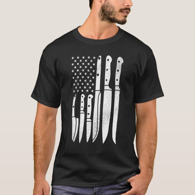 Camiseta Chef Knives Cozinhar Utensil Cook Cozinhar U Flag  (Frente)