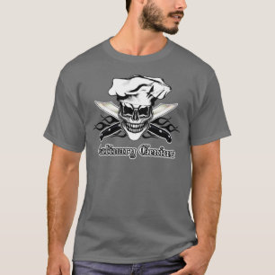 Camiseta Chef Skull 6 Genius Culinário 3 chamas pretas