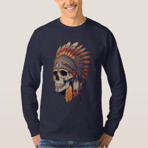Camiseta Chefe de Crânio Indiano   Crânio nativo americano