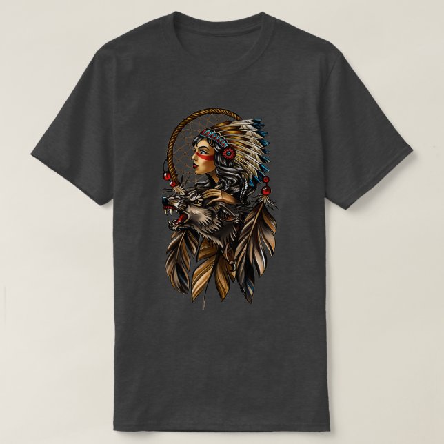 Camiseta Chefe de Menina Nativa Americana (Frente do Design)