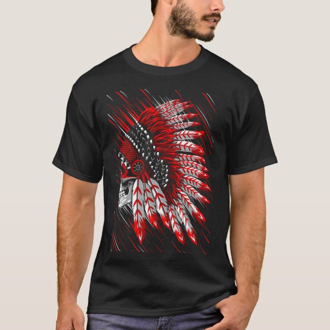 Camiseta Chefe do Crânio Indiano Nativo (Frente)