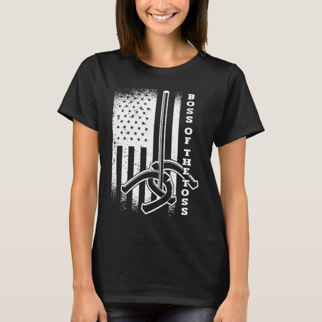 Camiseta Chefe do Toss Horseshoe Pitching Americano EUA F (Frente)