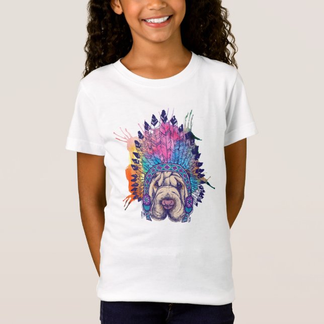 Camiseta Chefe indiano do nativo americano de Sharpei (Frente)