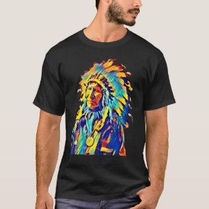 Camiseta Chefe Indígena Americano Nuvem Vermelha Colorido