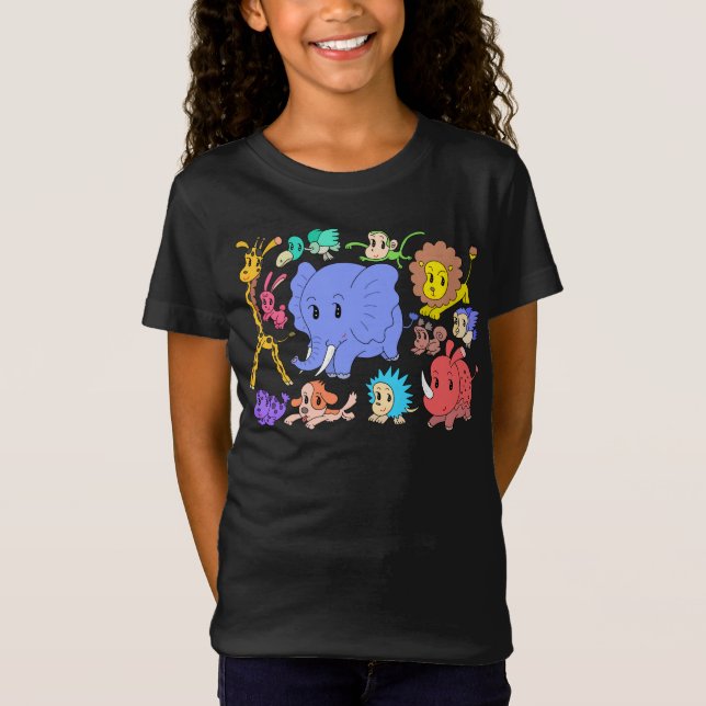 Camiseta Cheio de energia! Doze animais alegres. (Frente)