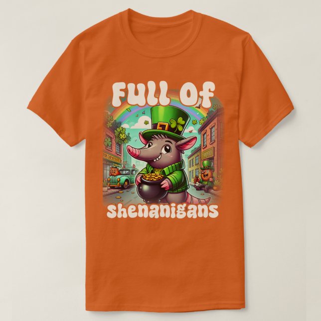Camiseta Cheio Do Dia de São Patrício Shenanigans Aardvark (Frente do Design)
