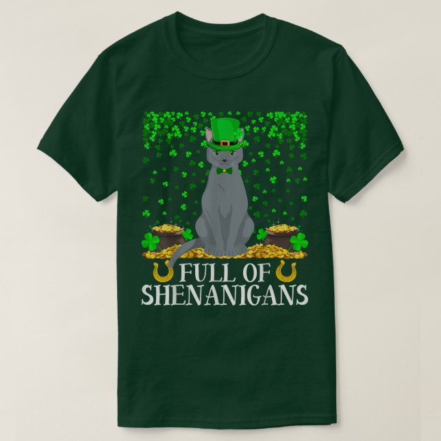 Camiseta Cheio Engraçado De Ruas De Gato Azul Russo Shenani (Frente do Design)
