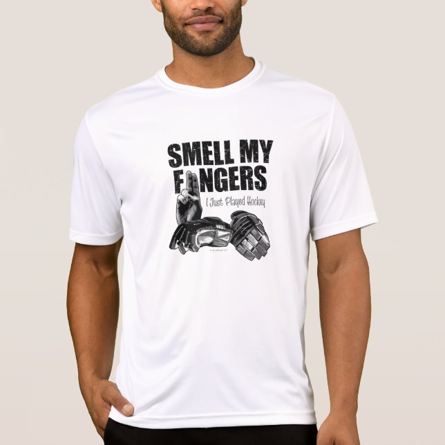 Camiseta Cheire meus dedos (o hóquei) (Frente)