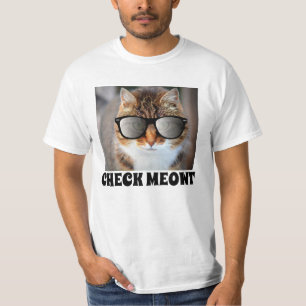 Camiseta Cheque Meowt, Gato Engraçado com óculos de sol T-s