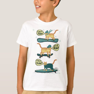 Camiseta Cheque Meowt! Skateboard Snowboard Surfer Tabby Ca