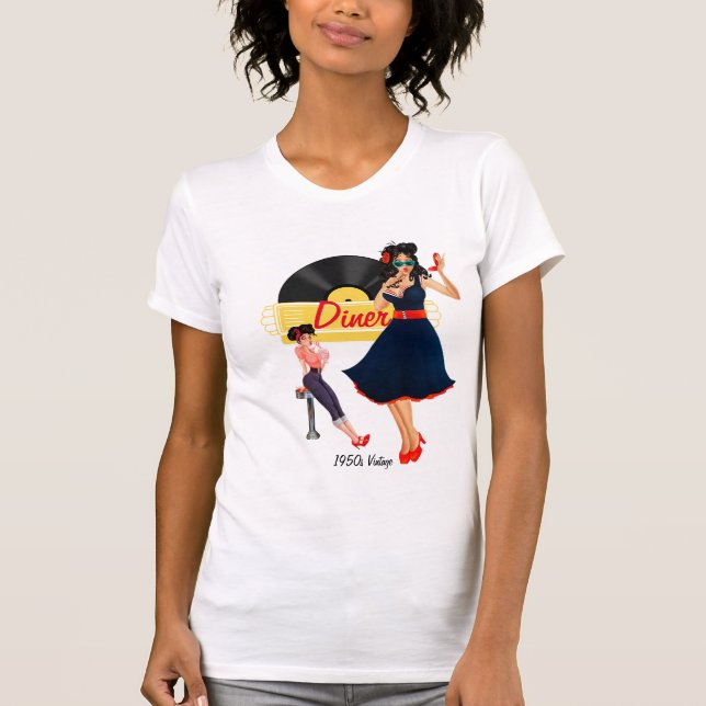 Camiseta Cheque preto e branco Diner amarelo nos anos 50 (Frente)