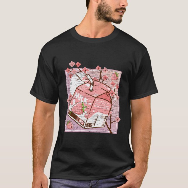 Camiseta Cherry Blossom Aestético Strawberry Milk Kawaii (Frente)