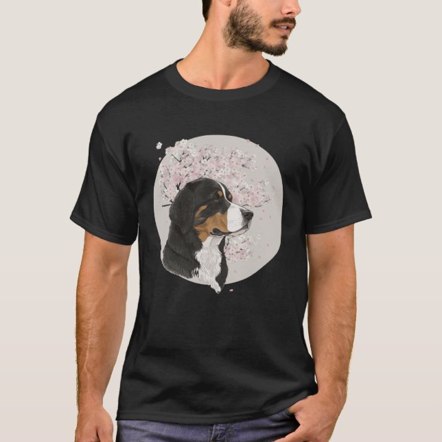 Camiseta Cherry Blossom Bernese Mountain Dog Breed Japanese (Frente)