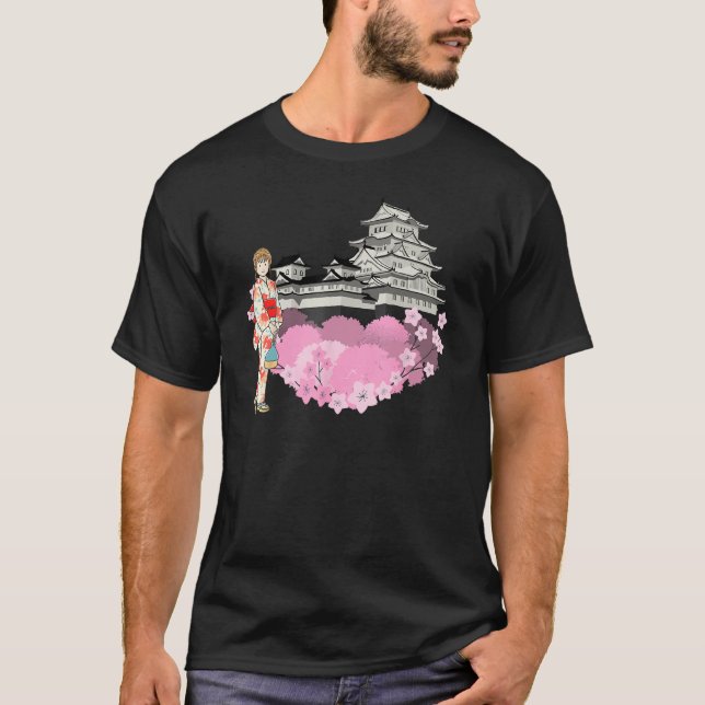Camiseta Cherry Blossom Flowers and Japanese Girl Japanese  (Frente)