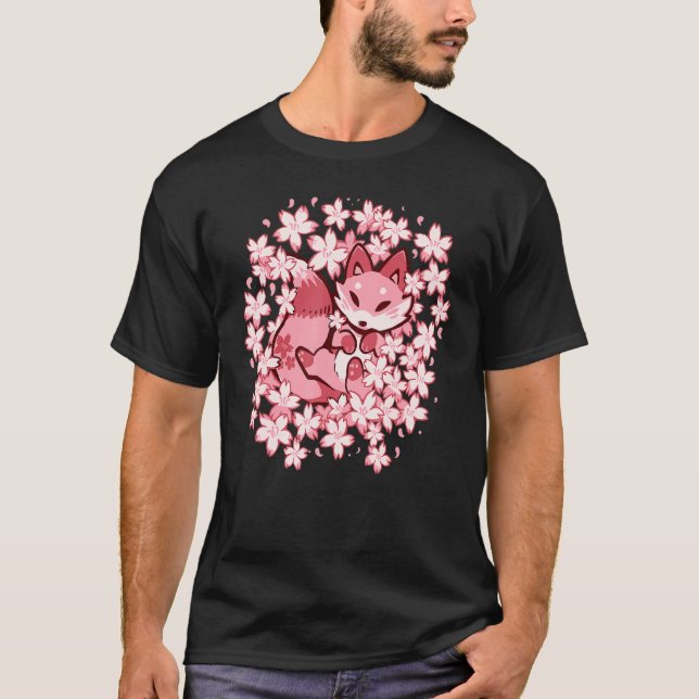 Camiseta Cherry Blossom Fox Cute Pink Fox (Frente)
