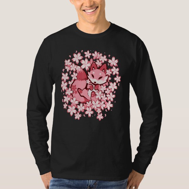 Camiseta Cherry Blossom Fox Cute Pink Fox (Frente)
