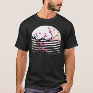 Camiseta Cherry Blossom Japonês Retro Sunset Sakura Tree