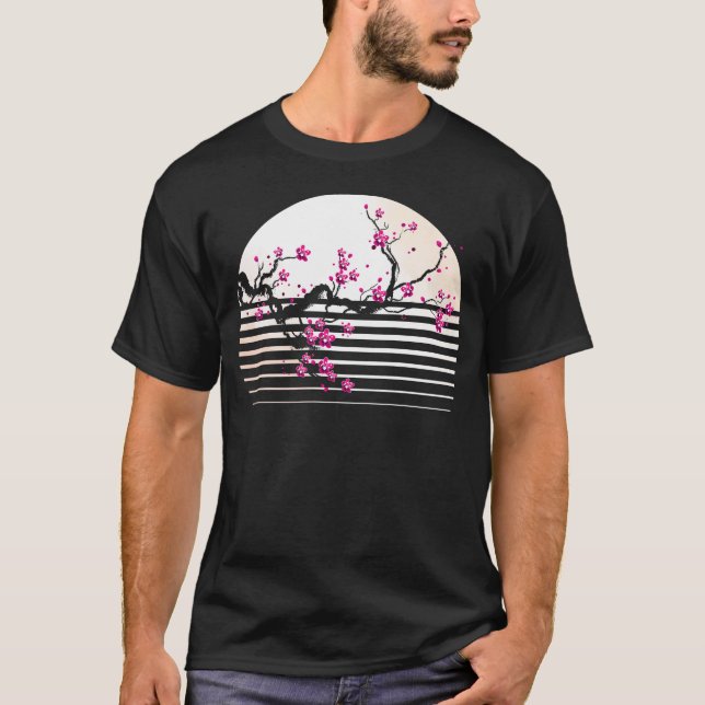 Camiseta Cherry Blossom Japonês Retro Sunset Sakura Tree (Frente)