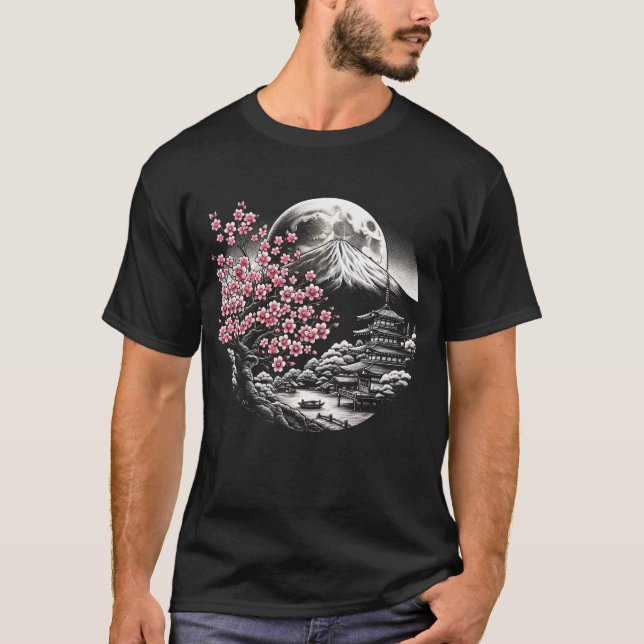 Camiseta Cherry Blossom Jardim Japonês Geisha Monte Fuji (Frente)