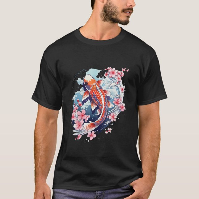 Camiseta Cherry Blossom Koi Carp Fish Japanese Sakura Graph (Frente)