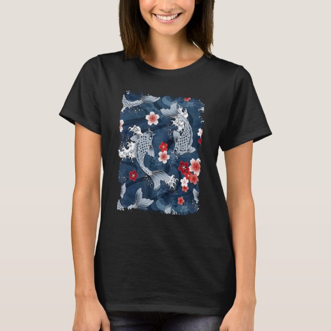 Camiseta Cherry Blossom Koi Carp Fish Sakura Japonês (Frente)