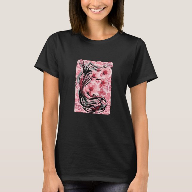Camiseta Cherry Blossom Koi Japonês Koi Carp Primavera Nish (Frente)