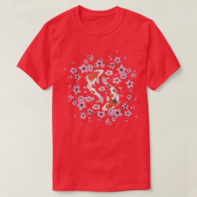 Camiseta Cherry Blossom Koi Yin Yang Moon Flower Nishikigoi (Frente do Design)