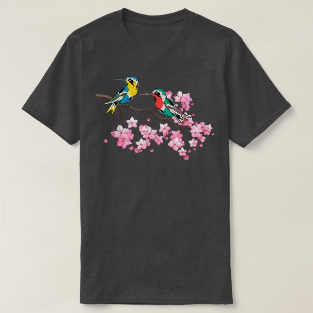 Camiseta Cherry Blossom Nature Bird Animal Lover Sakura Hum (Frente do Design)