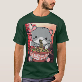 Camiseta Cherry Blossom Ramen Cat Kawaii